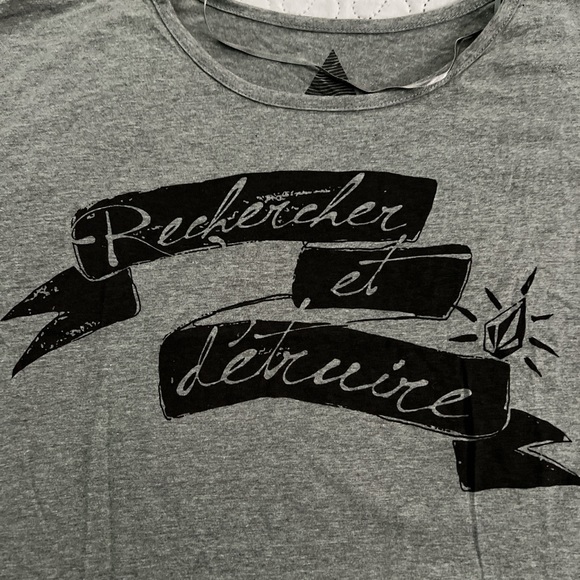 NWT Volcom oversized crop top tee shirt medium grey cuffed sleeves - Picture 4 of 5